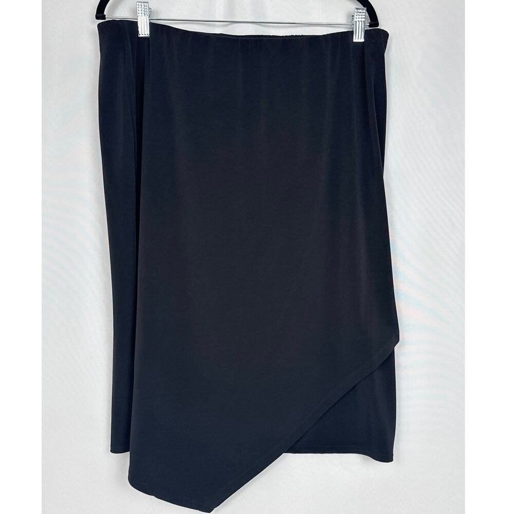Chico's Womens Knit Kit Asymmetrical Faux Wrap Skirt Size 2 Black Minimalist